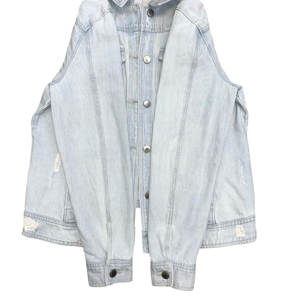 Soho NY&Co Jeans Light Wash Distressed Button Up Denim Jacket Medium Long Sleeve - Picture 7 of 16